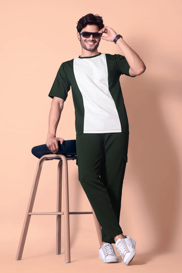 Stylish Men's GREEN Waffle Knit Jogger & T-Shirt Co-ord Set