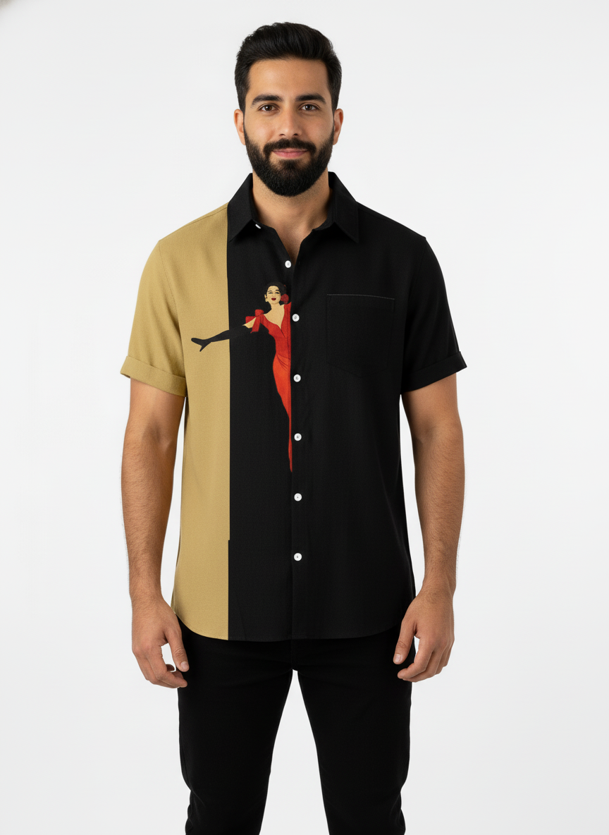 Vintage Glamour Split Color Shirt