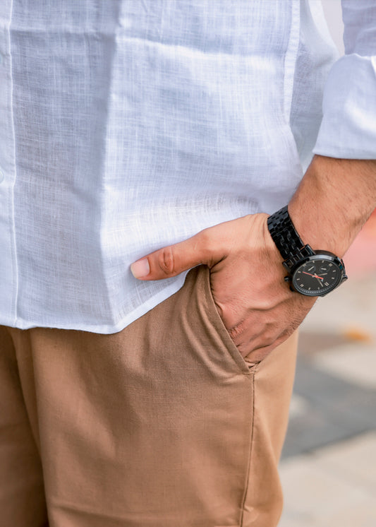 White Linen Blend Shirt