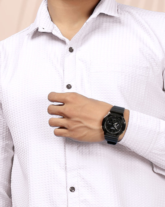 Men's White Popcorn Texture Cotton Shirt – DenseTrend™ Casual Wear
